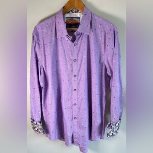 Robert Graham Shirt Men’s XL Lavender Flip Cuff Carte de L'Ile de Cuba EUC RARE